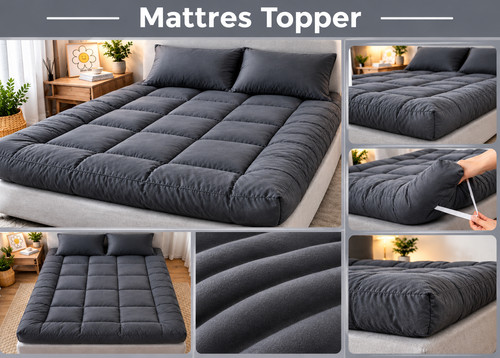 Grey white mattress topper - grey, –